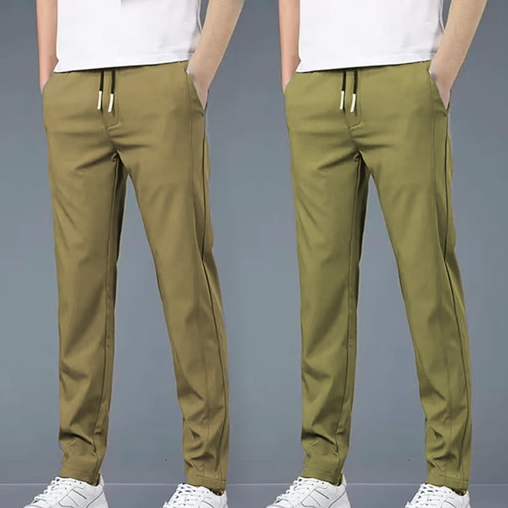 4 WAY STRETCHABLE LYCRA CAMEL AND PISTA GREEN COMBO TRACKPANTS