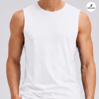 NS LYCRA WHITE SLEEVELESS TSHIRT