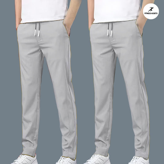 4 WAY STRETCHABLE LYCRA LIGHT GREY COMBO TRACKPANTS