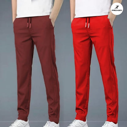 4 WAY STRETCHABLE LYCRA DARK MAROON AND RED COMBO TRACKPANTS