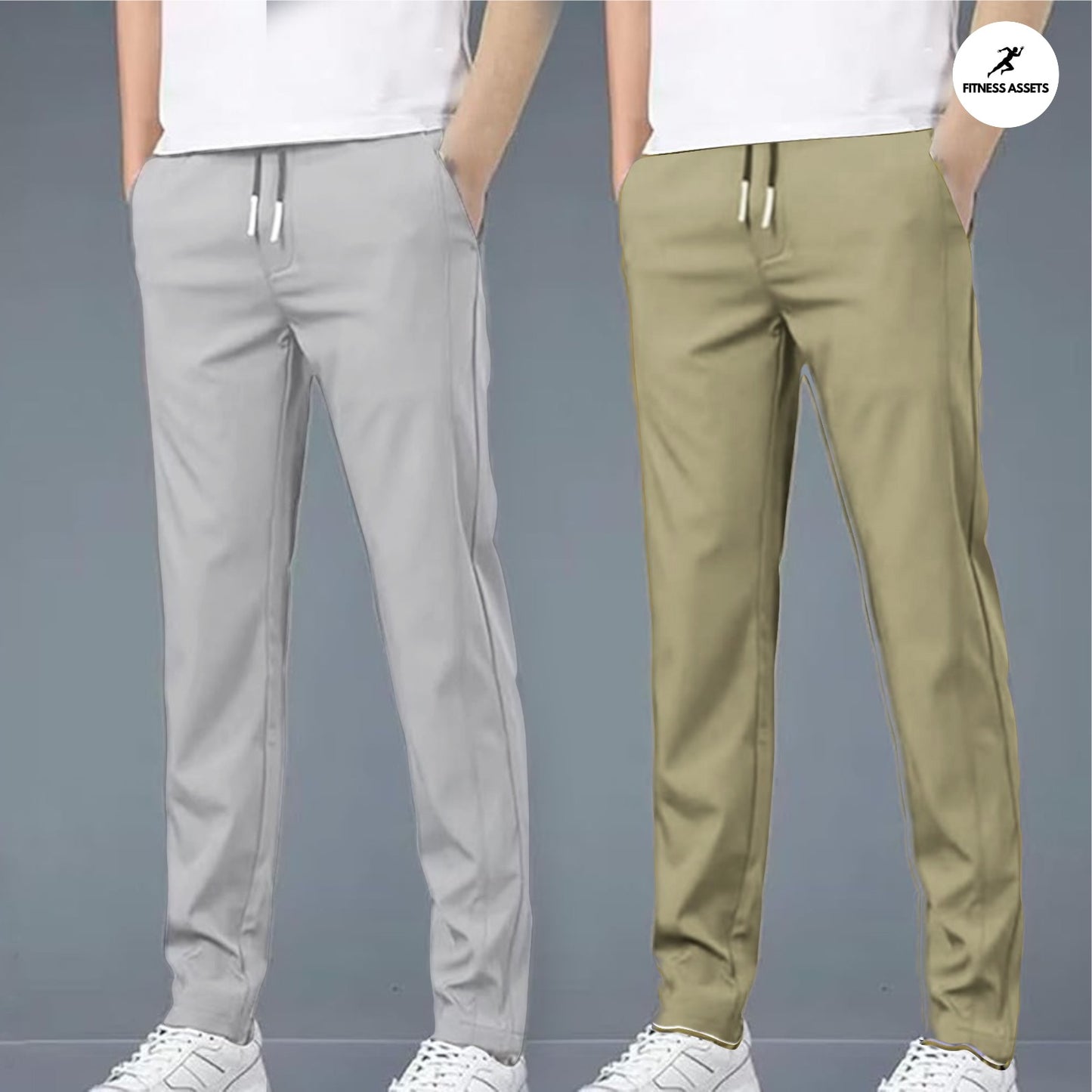 4 WAY STRETCHABLE LYCRA LIGHT GREY AND CAMEL COMBO TRACKPANTS