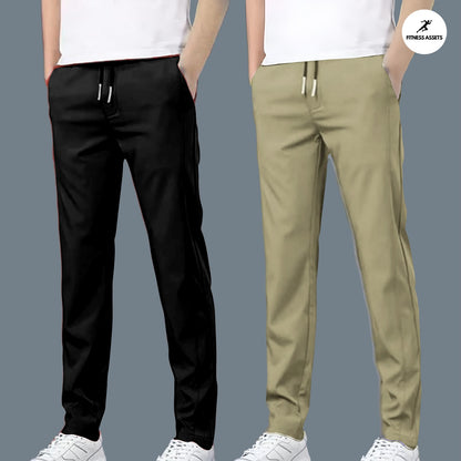 4 WAY STRETCHABLE LYCRA BLACK AND CAMEL COMBO TRACKPANTS
