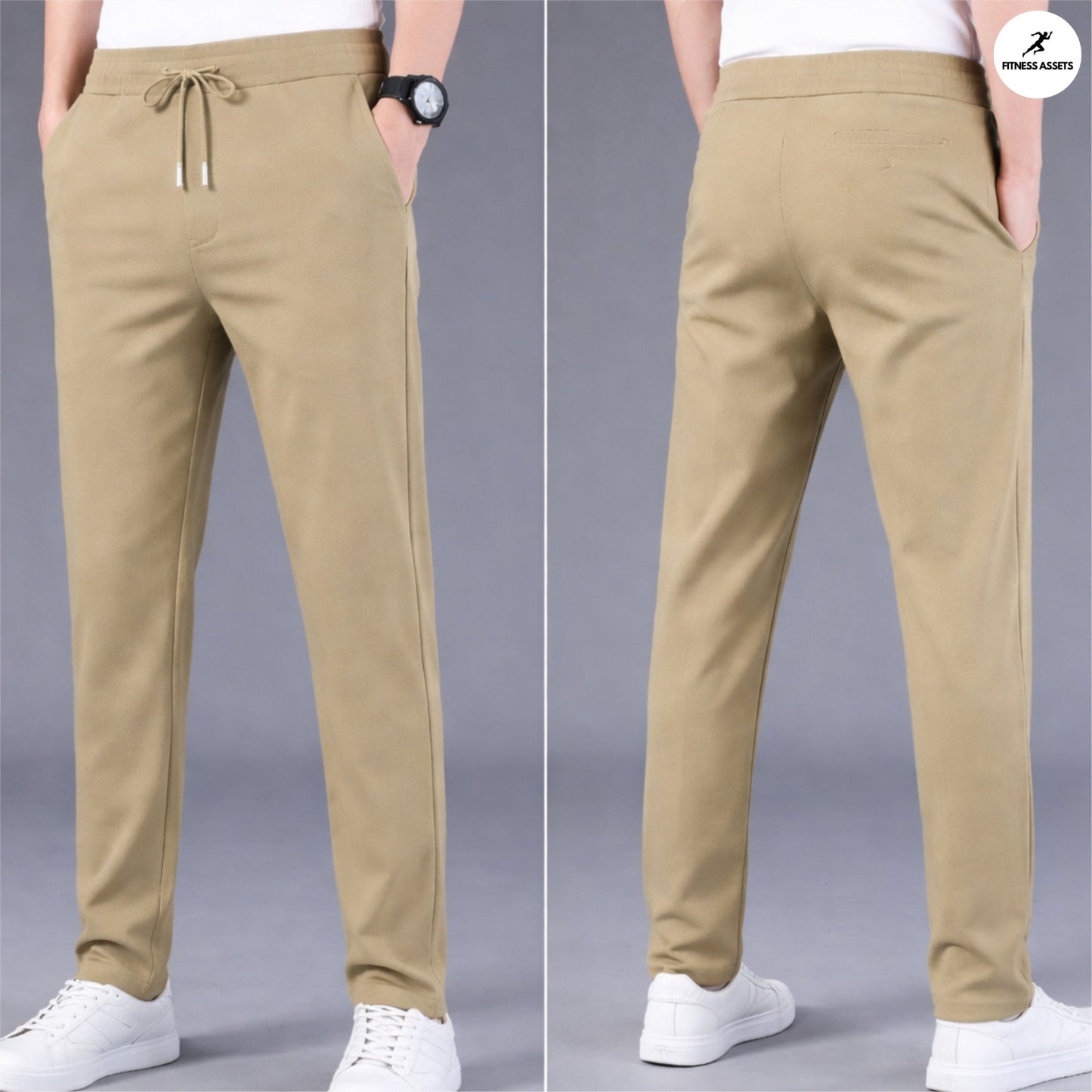 4 WAY STRETCHABLE LYCRA CAMEL AND PISTA GREEN COMBO TRACKPANTS