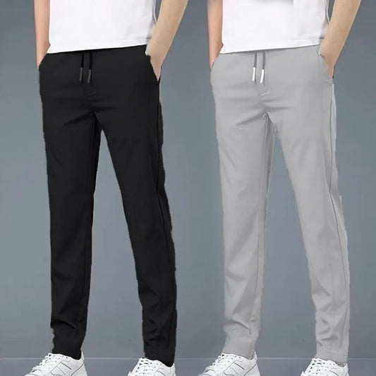 4 WAY STRETCHABLE LYCRA BLACK AND LIGHT GREY COMBO TRACKPANTS - Fitness Assets