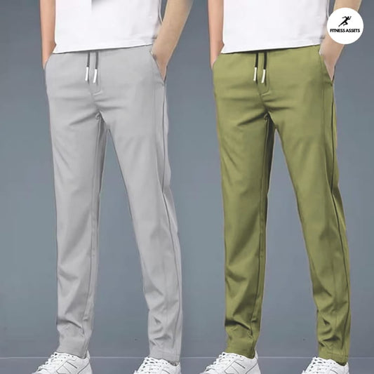 4 WAY STRETCHABLE LYCRA LIGHT GREY AND PISTA GREEN COMBO TRACKPANTS