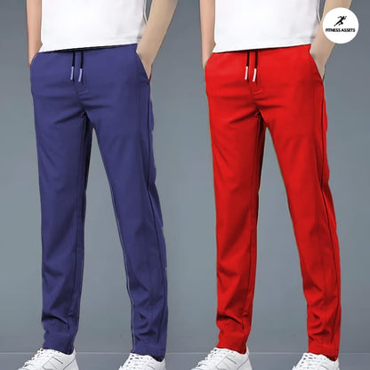4 WAY STRETCHABLE LYCRA ROYAL BLUE AND RED COMBO TRACKPANTS