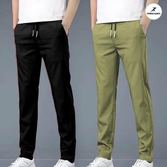 4 WAY STRETCHABLE LYCRA BLACK AND PISTA GREEN COMBO TRACKPANTS