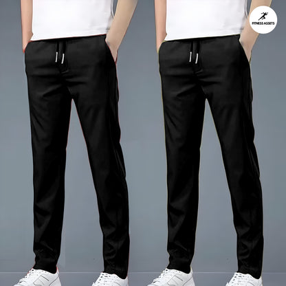 4 WAY STRETCHABLE LYCRA BLACK COMBO TRACKPANTS