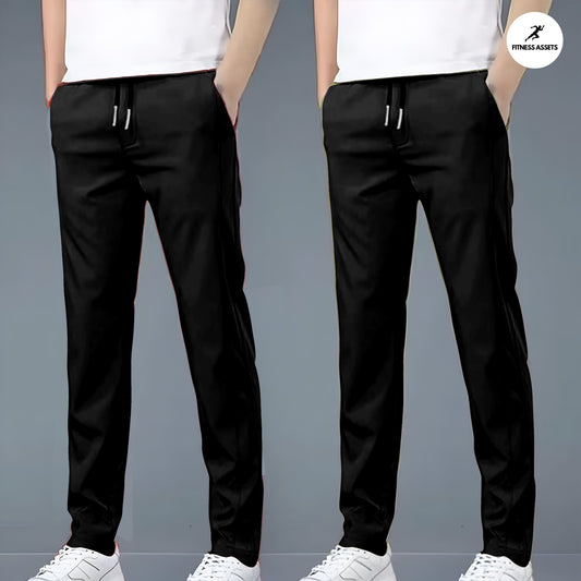 4 WAY STRETCHABLE LYCRA BLACK COMBO TRACKPANTS