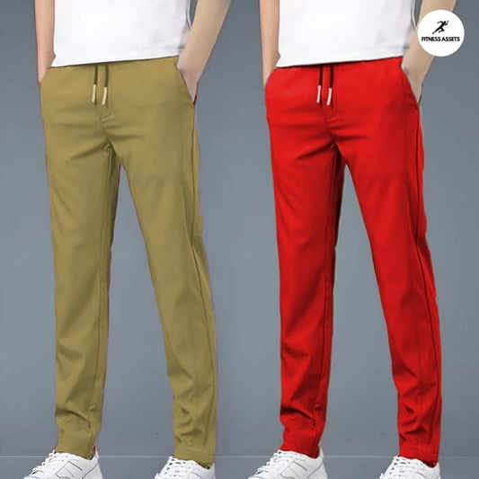 4 WAY STRETCHABLE LYCRA CAMEL AND RED COMBO TRACKPANTS
