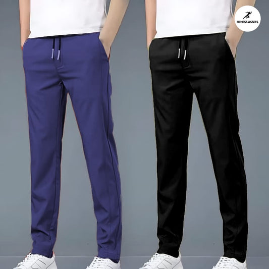 4 WAY STRETCHABLE LYCRA ROYAL BLUE AND BLACK COMBO TRACKPANTS