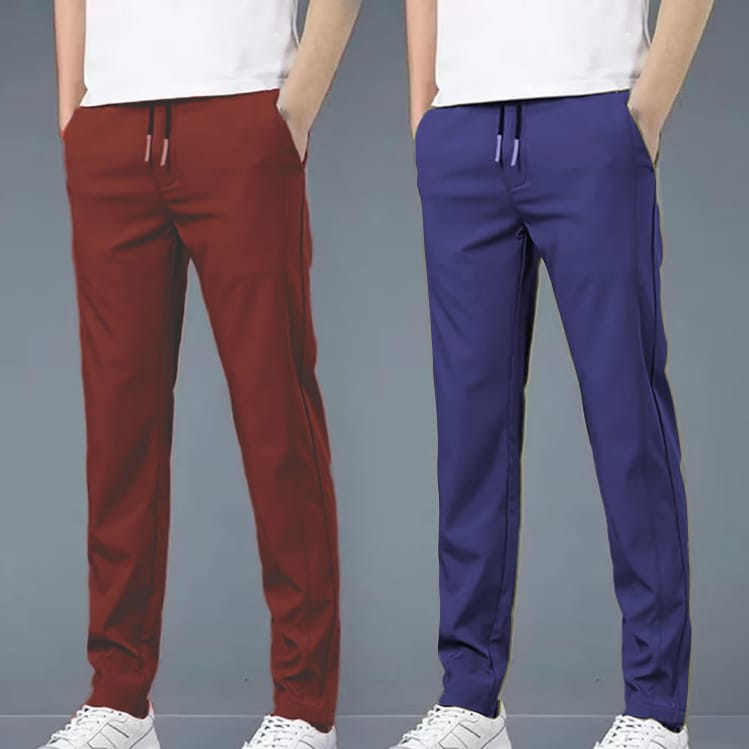4 WAY STRETCHABLE LYCRA DARK MAROON AND ROYAL BLUE COMBO TRACKPANTS