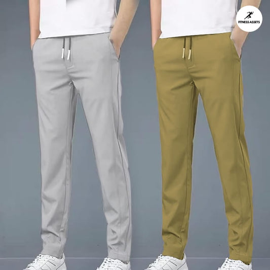 4 WAY STRETCHABLE LYCRA LIGHT GREY AND CAMEL COMBO TRACKPANTS