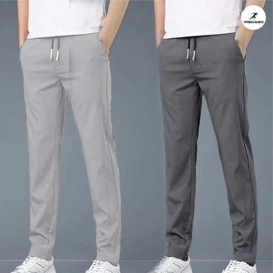 4 WAY STRETCHABLE LYCRA LIGHT GREY AND DARK GREY TRACKPANTS