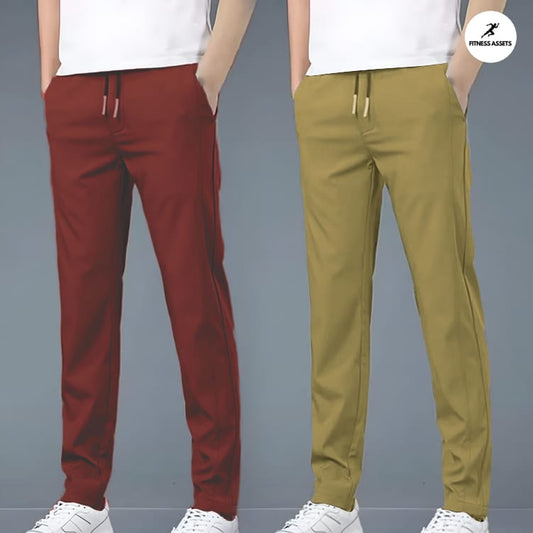 4 WAY STRETCHABLE LYCRA DARK MAROON AND CAMEL COMBO TRACKPANTS