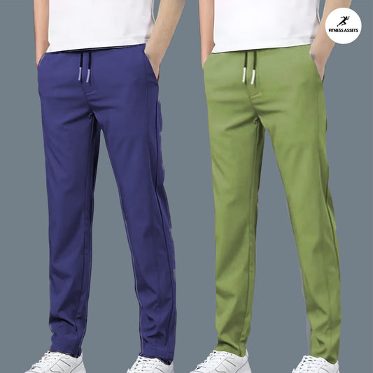 4 WAY STRETCHABLE LYCRA ROYAL BLUE AND PISTA GREEN COMBO TRACKPANTS