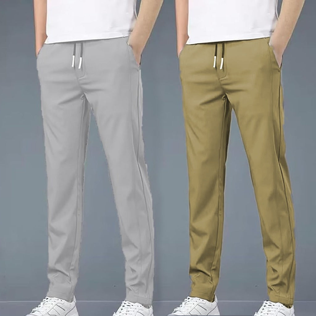 4 WAY STRETCHABLE LYCRA LIGHT GREY AND CAMEL COMBO TRACKPANTS