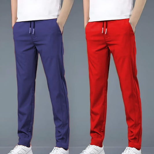 4 WAY STRETCHABLE LYCRA ROYAL BLUE AND RED COMBO TRACKPANTS