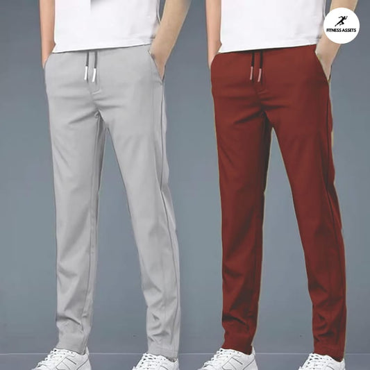 4 WAY STRETCHABLE LYCRA LIGHT GREY AND DARK MAROON COMBO TRACKPANTS