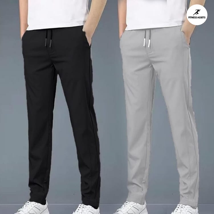 4 WAY STRETCHABLE LYCRA BLACK AND LIGHT GREY COMBO TRACKPANTS