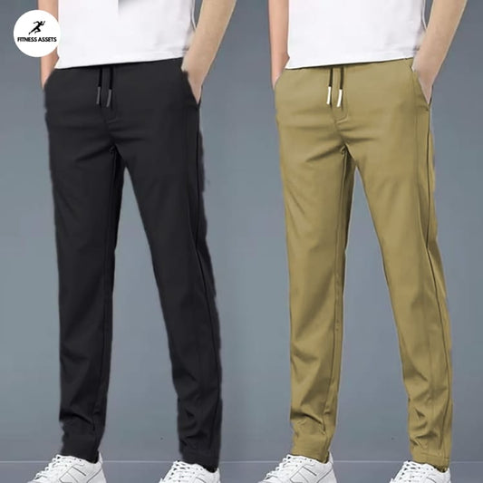 4 WAY STRETCHABLE LYCRA BLACK AND CAMEL COMBO TRACKPANTS