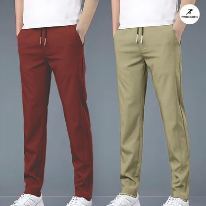 4 WAY STRETCHABLE LYCRA DARK MAROON AND CAMEL COMBO TRACKPANTS