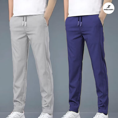 4 WAY STRETCHABLE LYCRA LIGHT GREY AND ROYAL BLUE COMBO TRACKPANTS