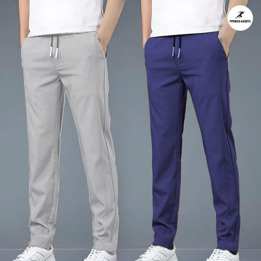 4 WAY STRETCHABLE LYCRA LIGHT GREY AND ROYAL BLUE COMBO TRACKPANTS