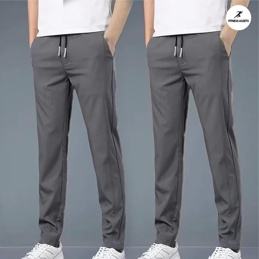 4 WAY STRETCHABLE LYCRA DARK GREY COMBO TRACKPANTS