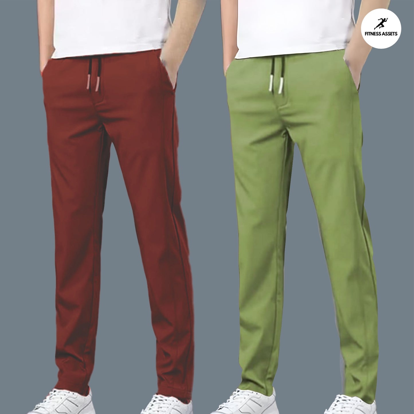 4 WAY STRETCHABLE LYCRA DARK MAROON AND PISTA GREEN COMBO TRACKPANTS