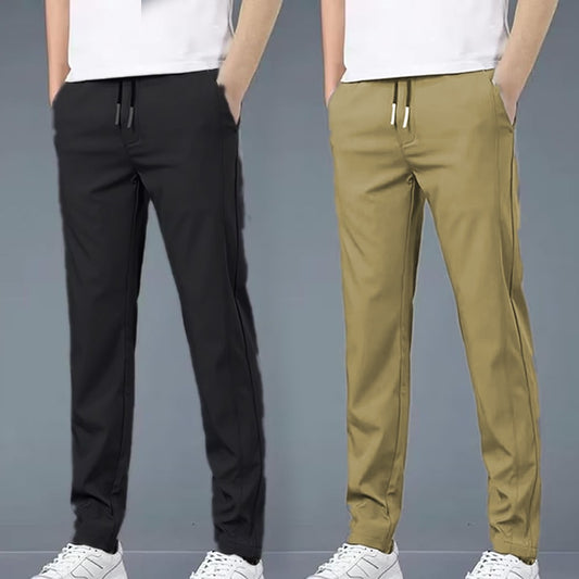 4 WAY STRETCHABLE LYCRA BLACK AND CAMEL COMBO TRACKPANTS