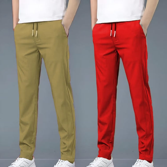 4 WAY STRETCHABLE LYCRA CAMEL AND RED COMBO TRACKPANTS
