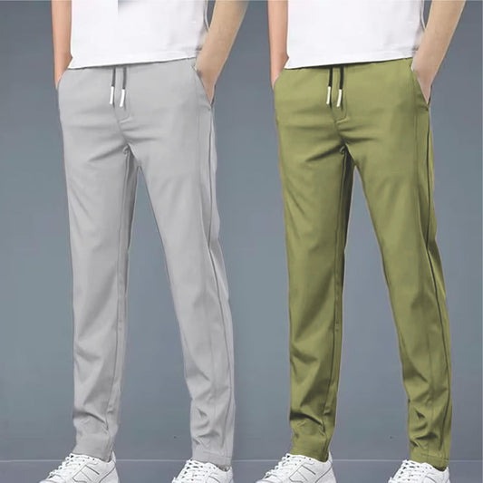 4 WAY STRETCHABLE LYCRA LIGHT GREY AND PISTA GREEN COMBO TRACKPANTS