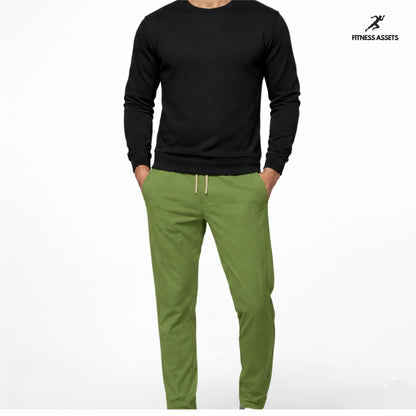 4 WAY STRETCHABLE LYCRA PISTA GREEN TRACKPANTS AND FLEECE BLACK SWEATSHIRTS COMBO