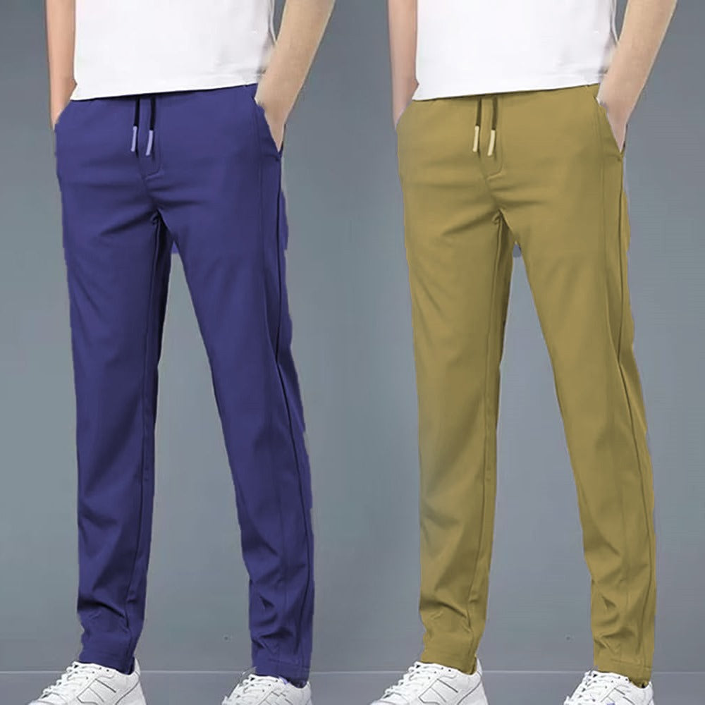 4 WAY STRETCHABLE LYCRA ROYAL BLUE AND CAMEL COMBO TRACKPANTS