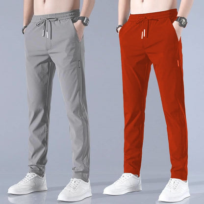 4 WAY STRETCHABLE LYCRA LIGHT GREY AND RED COMBO TRACKPANTS