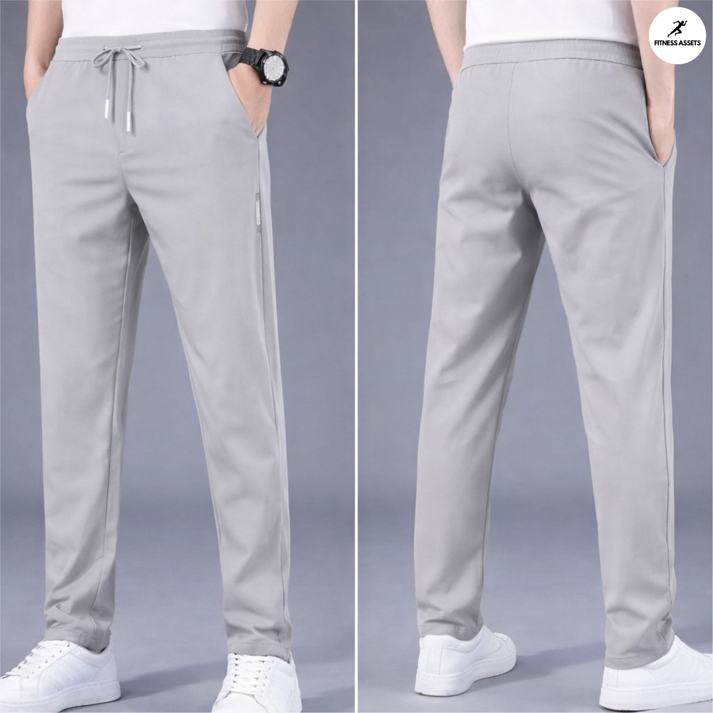4 WAY STRETCHABLE LYCRA LIGHT GREY COMBO TRACKPANTS