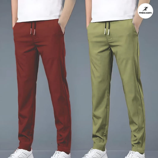 4 WAY STRETCHABLE LYCRA DARK MAROON AND PISTA GREEN COMBO TRACKPANTS