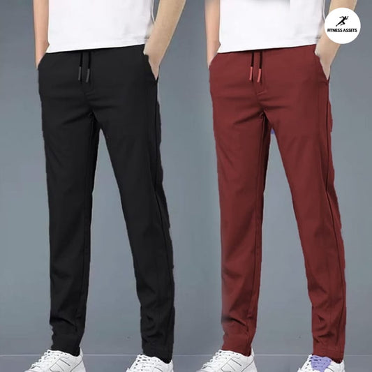 4 WAY STRETCHABLE LYCRA BLACK AND DARK MAROON COMBO TRACKPANTS