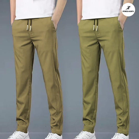 4 WAY STRETCHABLE LYCRA CAMEL AND PISTA GREEN COMBO TRACKPANTS
