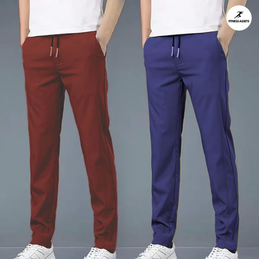 4 WAY STRETCHABLE LYCRA DARK MAROON AND ROYAL BLUE COMBO TRACKPANTS