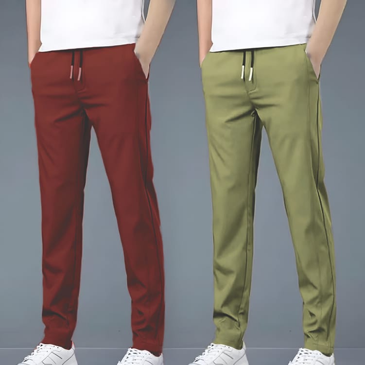 4 WAY STRETCHABLE LYCRA DARK MAROON AND PISTA GREEN COMBO TRACKPANTS