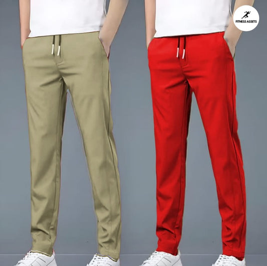4 WAY STRETCHABLE LYCRA CAMEL AND RED COMBO TRACKPANTS