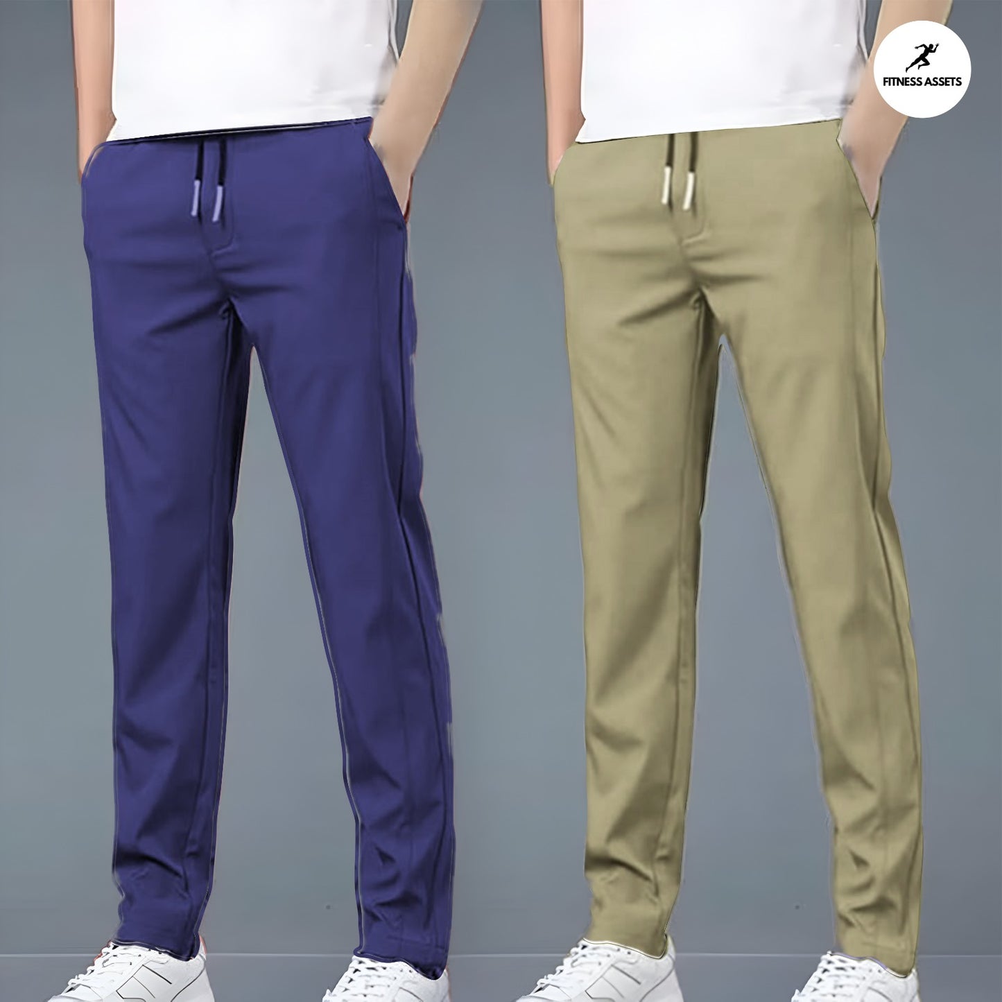 4 WAY STRETCHABLE LYCRA ROYAL BLUE AND CAMEL COMBO TRACKPANTS