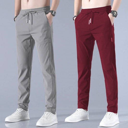 4 WAY STRETCHABLE LYCRA LIGHT GREY AND DARK MAROON COMBO TRACKPANTS