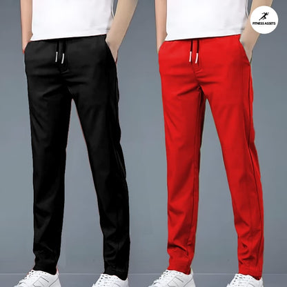 4 WAY STRETCHABLE LYCRA BLACK AND RED COMBO TRACKPANTS
