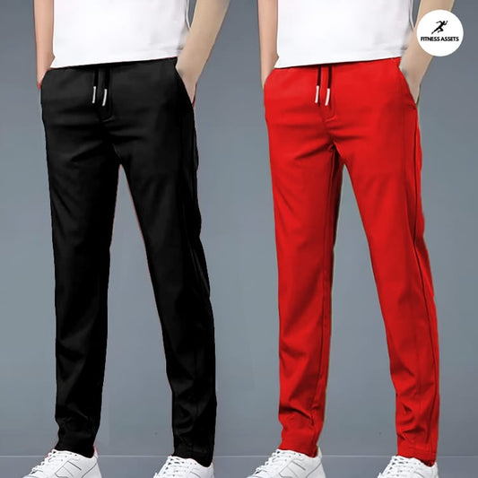 4 WAY STRETCHABLE LYCRA BLACK AND RED COMBO TRACKPANTS
