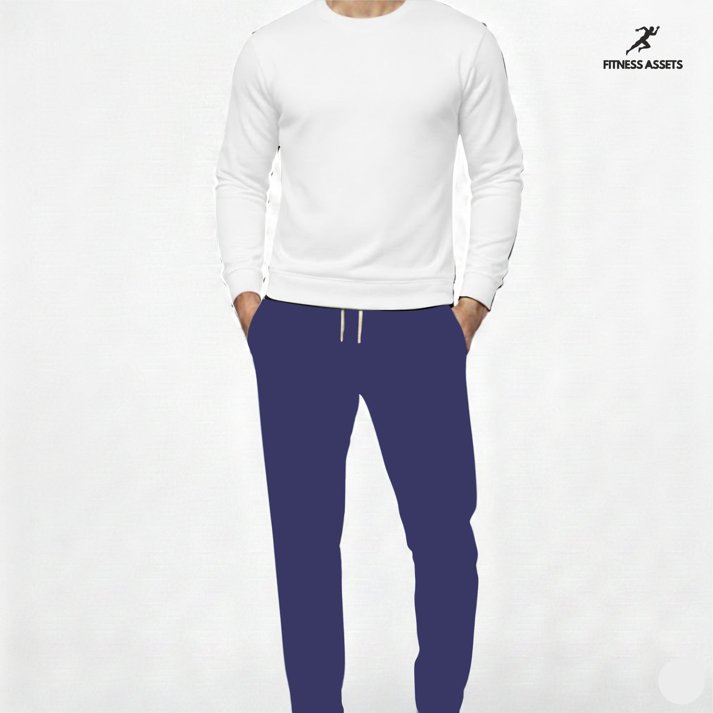 4 WAY STRETCHABLE LYCRA ROYAL BLUE TRACKPANTS AND FLEECE WHITE SWEATSHIRTS COMBO