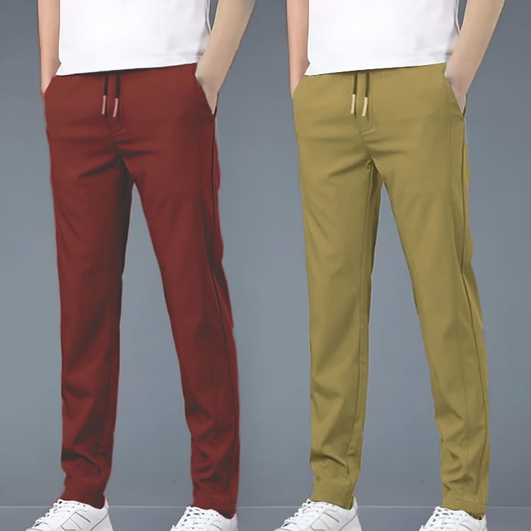 4 WAY STRETCHABLE LYCRA DARK MAROON AND CAMEL COMBO TRACKPANTS