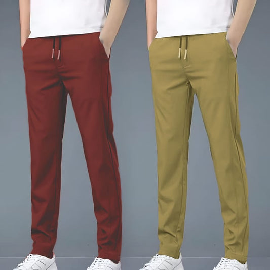 4 WAY STRETCHABLE LYCRA DARK MAROON AND CAMEL COMBO TRACKPANTS